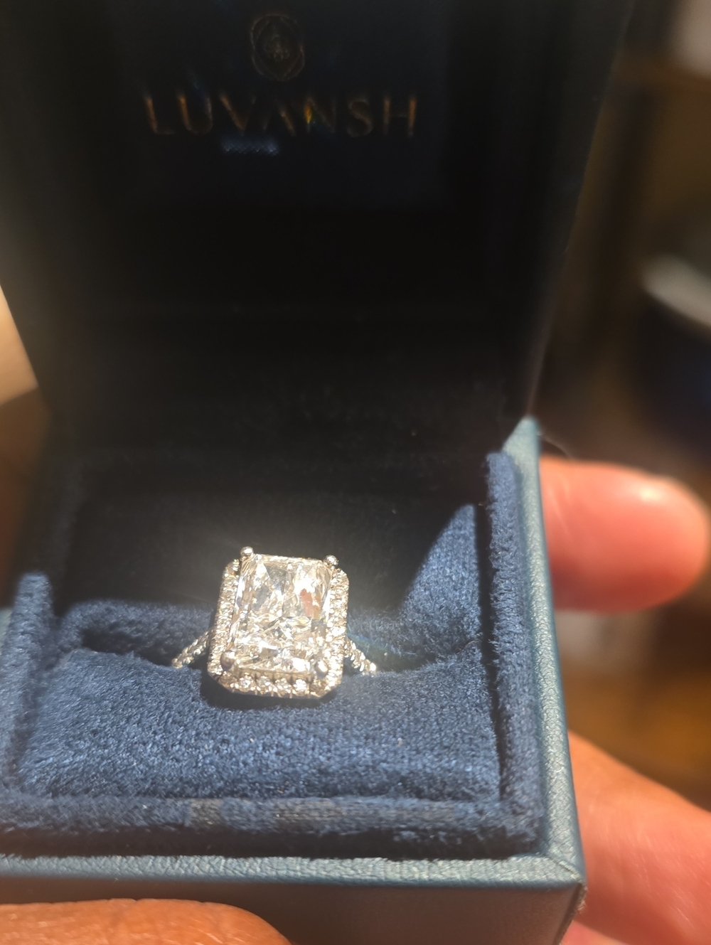 Platinum Radiant Halo Diamond Engagement Ring Sz 8